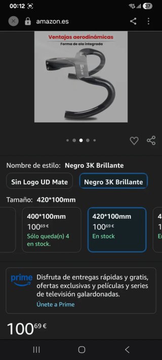 Manillar Carbono Integrado RXL SL bicicleta carret