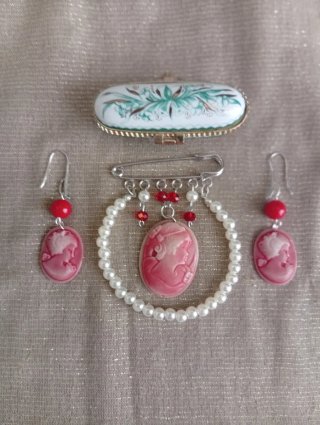 Parure Cammeo Stile Vintage Fatta A Mano