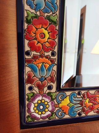 Espejo Madera y Cerámica Decorada