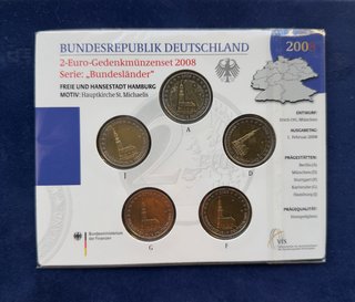 Alemania Set 5 Monedas 2€ Conmemorativas 2008.