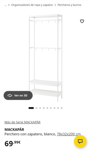 Perchero, zapatero. Burro MACKAPÄR, Ikea. Blanco