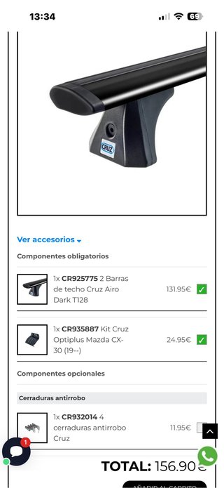 Baca Cruz Mazda CX30 con llaves