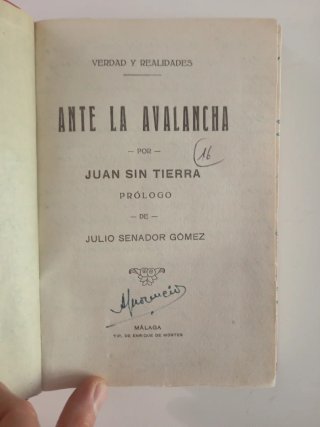Libro Ante la avalancha (1926) + Dedicatoria