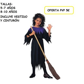 Disfraz Bruja Niña Tallas 5-10 Años