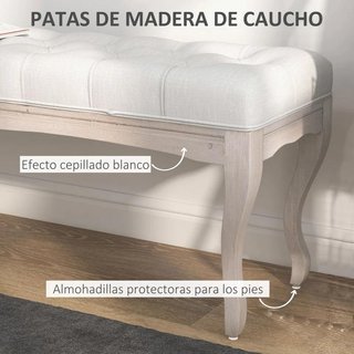 Banco para Pie de Cama con Pies de Madera Crema