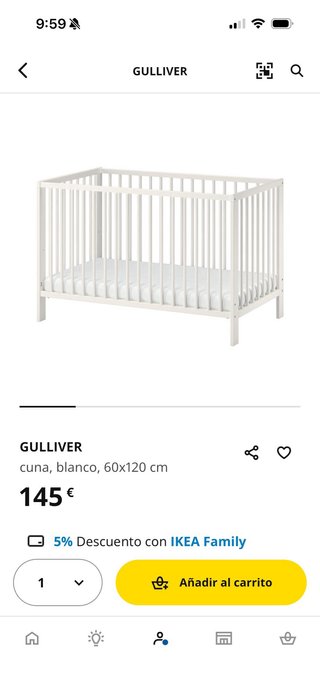 Cuna GULLIVER + colchon KRUMMELUR y sabanas