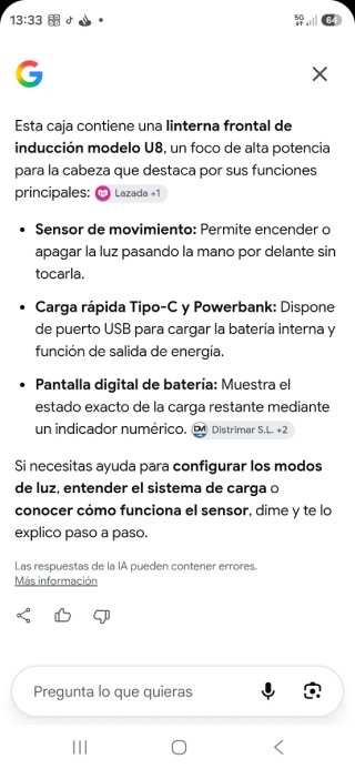 Linterna frontal inducción U8