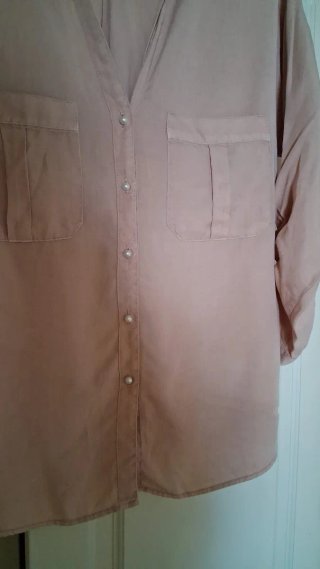 Camisa/Blusa Zara Tencel Rosa, botones perlas