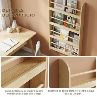Estantería Pared 4 Estantes Libros Natural 113cm
