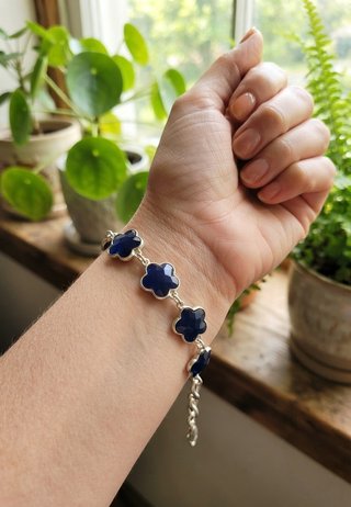 Pulsera Flores Azul Plata