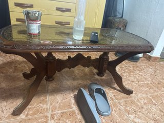 Mesa de centro antiga madeira e vidro