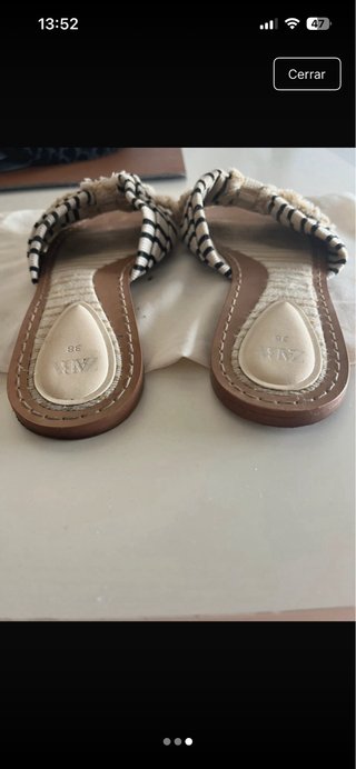 Sandalias Zara Tela Lazo Beige/Negro Talla 38