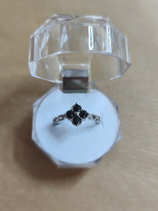 Anello Argento 925 Fiore Ossidiana Nera