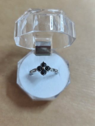 Anello Argento 925 Fiore Ossidiana Nera