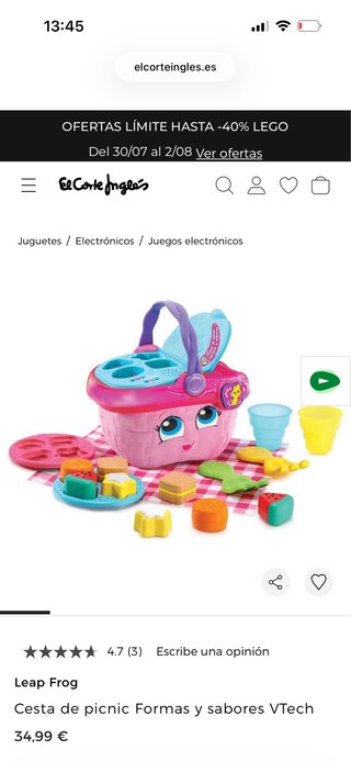 Cesta de picnic formas y sabores. Leap frog. VTech
