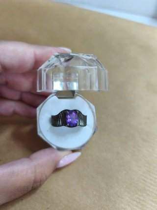 Anello Argento Rodiato Scuro con Ametista