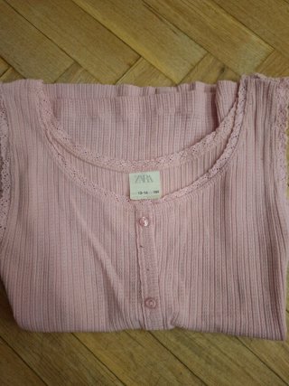 Top Zara Rosa Botones Encaje Talla M