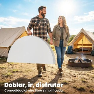 Mesa Camping Plegable 120x120 HDPE Blanca Portátil