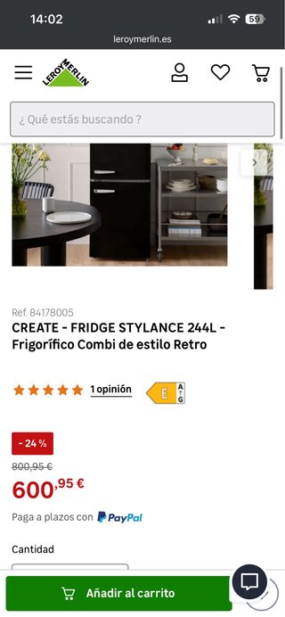 Frigorífico CREATE STYLANCE 244L Negro