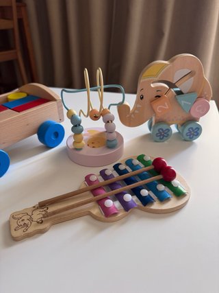 Lote 4 juguetes madera bebé