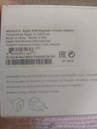 Adaptador de corriente Apple 45W MagSafe 2