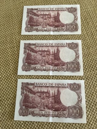 3 Billetes 100 Pesetas España 1970