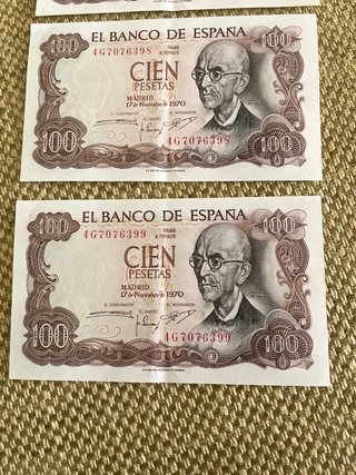 3 Billetes 100 Pesetas España 1970