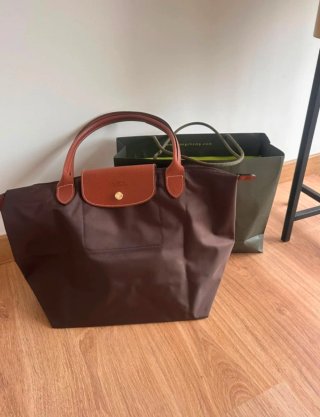 Mala Longchamp Couro e Tecido