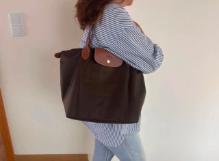 Mala Longchamp Couro e Tecido