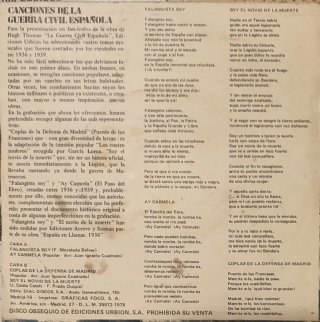 Lote Vinilos Canciones Guerra Civil Española