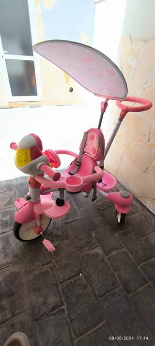Triciclo infantil rosa con capota