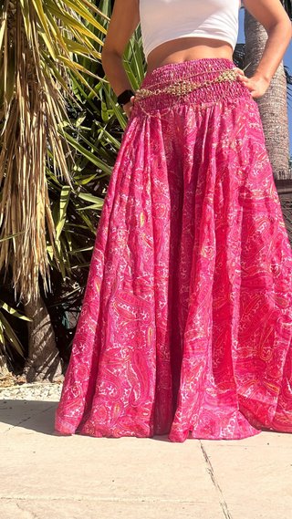 Falda pantalón boho dorada y rosa