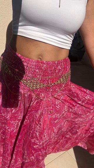 Falda pantalón boho dorada y rosa
