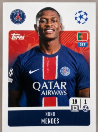 Nuno Mendes Topps 2023 PSG Tarjeta Futbol