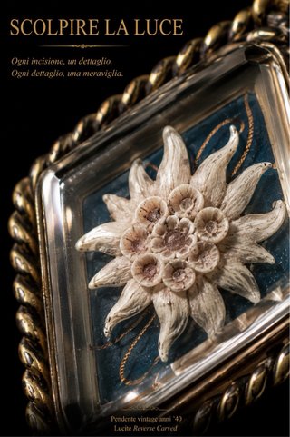 Antico pendente reverse carved lucite fiore