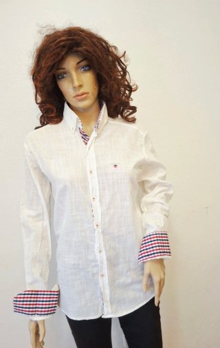 Camisa GANT Blanca Rayas Cuello y Puños