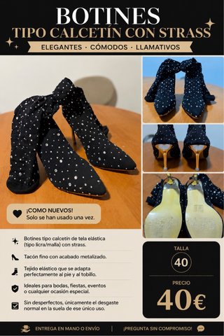 Botines calcetín strass talla 40