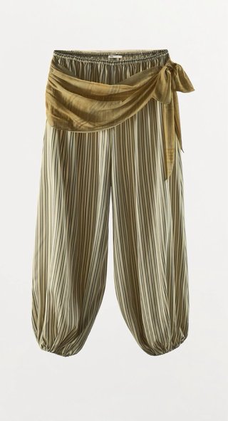 Pantalón bombacho rayas verde y amarillo ZARA