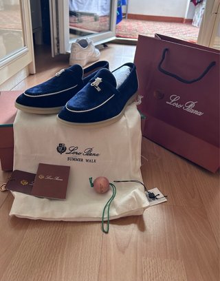 Loro Piana mocassini blu scamosciati