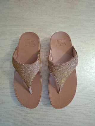 FitFlop Lulu Shimmerlux Sandalias Cuña Doradas Ros