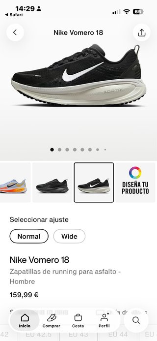 Nike Vomero 18 Talla 40.5 Negro/Blanco