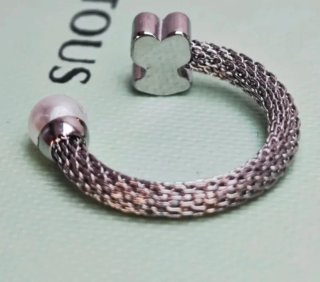 Anillo Oso Acero Inoxidable Perla Ajustable