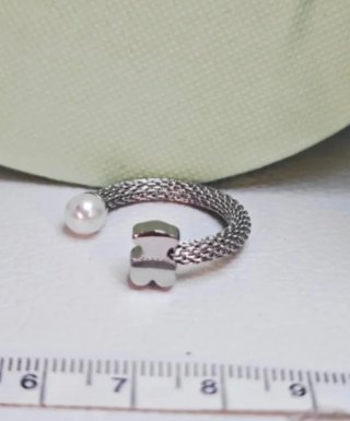 Anillo Oso Acero Inoxidable Perla Ajustable
