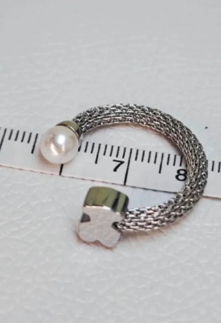 Anillo Oso Acero Inoxidable Perla Ajustable