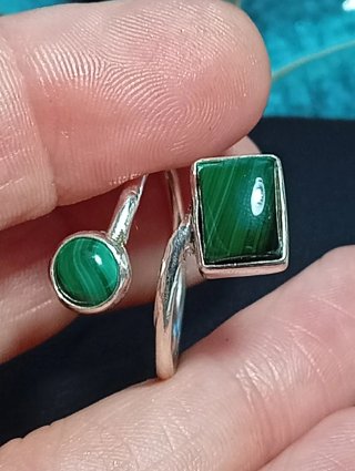 Anillo Plata Ley Malaquita Ajustable