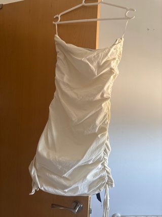 Vestido fruncido palabra honor blanco