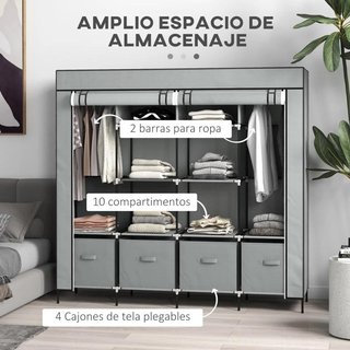 Armario Tela 10 Compartimentos 4 Cajones y Rieles