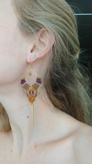 Pendientes Macramé Multicolor Aro Dorado