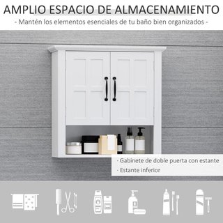 Armario Pared Baño 2 Puertas Estante Blanco