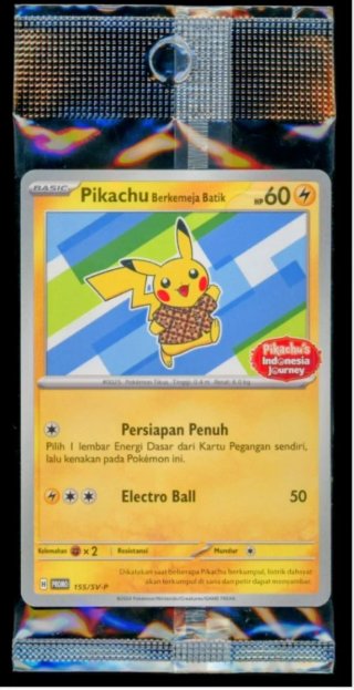 Carta Pokémon Pikachu con Batik Sellada berkemeja